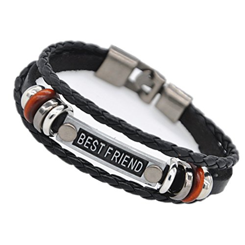 Bestfriend Bracelet - Coolla Jewelry Men Bracelet Women Bracelet Vintage Leather Wrist Band Bracelet for Boys Sl3380 (Black)