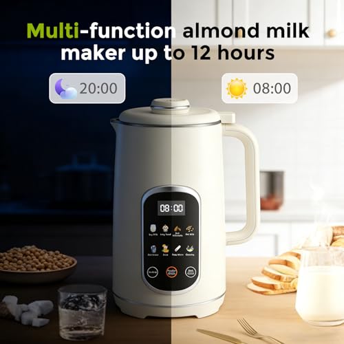 Nastopee Vegetable Milk Machine, 1200 ml Vegetable Milk Machine with Self-Cleaning Function, LED Display, 8 Functions, 12 Blades, Soy Milk, Oats and Nuts Machine