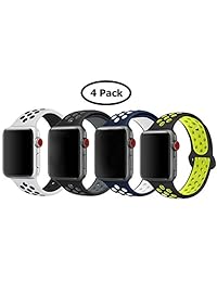 Paquete de 4 correas para Apple Watch (1.496   1.575 in) (1.654   1.732 in), correa de silicona suave deportiva de repuesto para Apple Watch Series 4,3,2,1, Nike+, S M M L tamaños