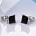 GULICX 7mm Black Stone Diamante CZ Square Studs Pierced Silver Tone Earrings Men Women