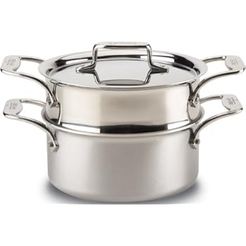 All-Clad BD55303 D5 Brushed 18/10 Stainless Steel 5-Ply Bonded Dishwasher Safe Casserole with Lid and Steamer Cookware, 3-Quart, Silver - 8400000149