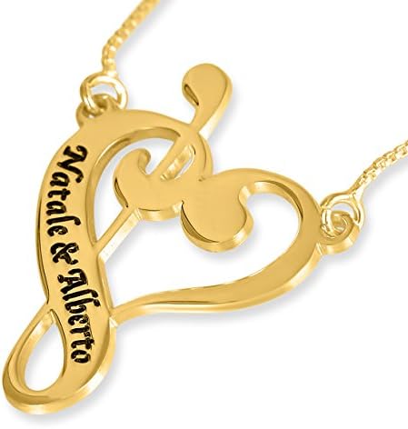 Music Heart Gold Name Necklace - Custom Made With Any Name - Personalized Gift For Girlfriend