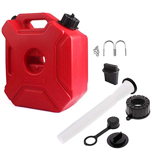 YOUNGFLY 1.3 Gallon Motorcycle Gas Can, Container Plastic Storage Gas Tank with 1 Pack Mount & Replacement Pour Spouts Emergency Backup for SUV UTV Dirt Bike Car Boat Vehicle, Red