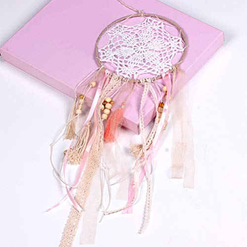 OFNMY 3pcs Boho Dream Catchers Macrame Handmade Gold Pink White Dreamcatcher for Wall Hanging Decoration, Wedding Party Favor, Baby shower, Girls Nursery Room Decor - Thumbnail 3