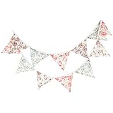 LOVENJOY Vintage Floral Fabric Cotton Bunting Pennant Banner for Wedding Nursery Baby Shower Kids Teepee Decorations (Cute Floral 10.8 ft)