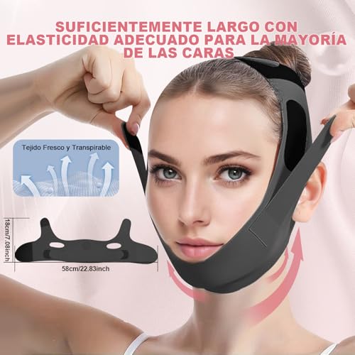 Faja Papada Facial Lifting，Correa Facial para V-Lifting ，Reutilizable Faja para Papada Mujer，Elástico y muy elástico，Eliminar la Flacidez de la Piel y Reafirmar con Efecto Antiarrugas (Negro)