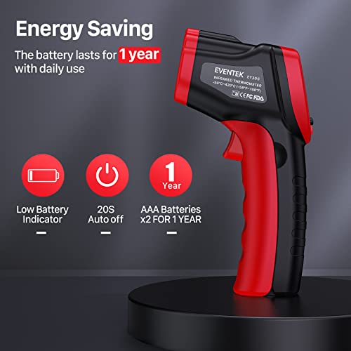 Eventek Infrared Thermometer -50°C~500°C (-58°F~932°F), Digital IR Laser Non-Contact, Temperature Gun, Can't Measure Fever - Red/Black【Non-body Use】