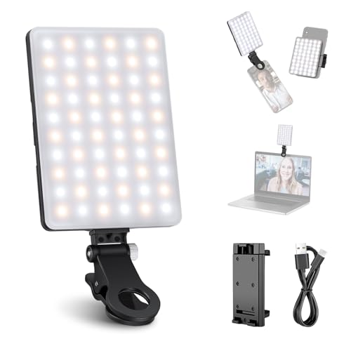 NEEWER Selfie Light with Front & Back Phone Clip, High Power 60 LED 2000mAh Rechargeable CRI 95+, 3 Light Modes, Portable Clip on Light for Tablet/Laptop, Zoom Call TikTok Video Fill Light (NL-60AI)