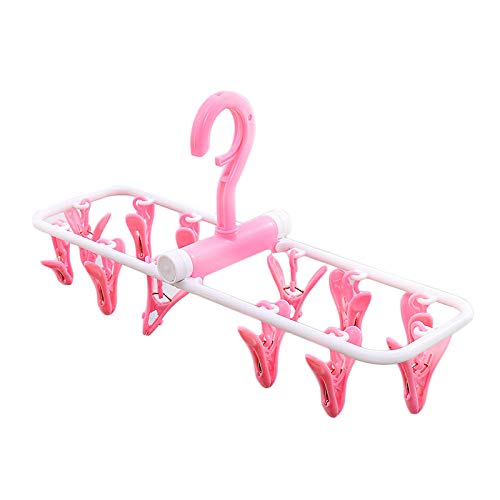 Youfui Portable Folding Clothes Hangers Travel Accessories Foldable Clothes Drying Racks for Travel Home Storage (2pcs Hanger with 12 Clips)