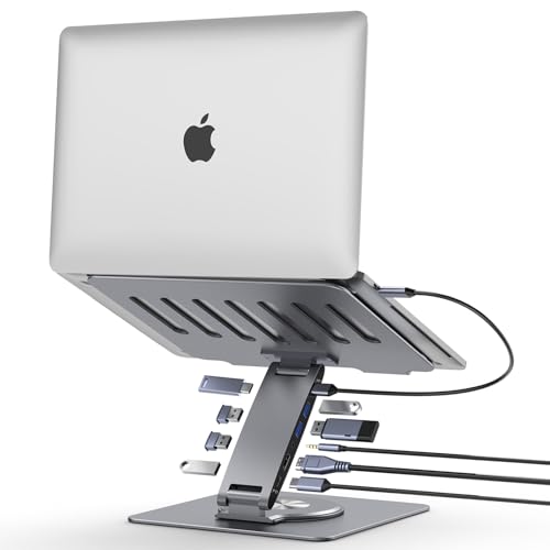 Laptop Docking Station Stand Dual Display 4K HDMI USB3.0 3.5mm Audio Jack 9-IN-1 360° Swivel Laptop