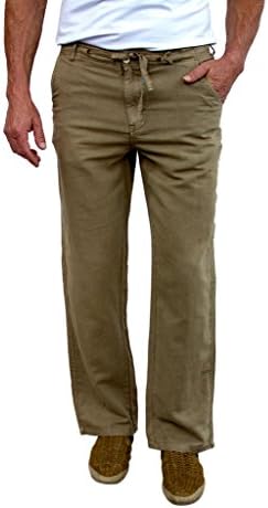Short Fin Men's Drawstring Linen Pants with Elastic Waist