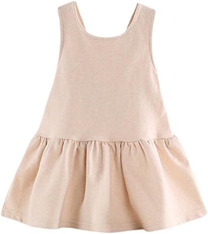 Baby Girls Summer Sleeveless Drop Waist Organic Cotton Sundress with Ruffle Hems Size 0-3M Light Coffee