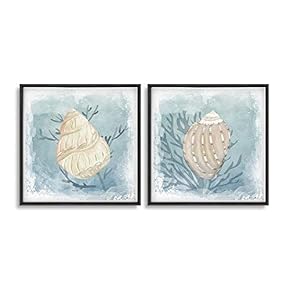 2 Piece Framed Canvas Wall Art for Living Room, Bedroom Conch Theme Canvas Prints for Home Decoration Ready to Hang - 16"x16"x2 Panels