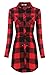 HOTOUCH Women's Long Sleeve Button Down Long Red Plaid Shirt Checker Dress W/ Belt