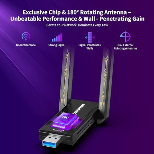 COMFAST AXE5400Mbps USB WiFi Adapter for PC, USB 3.0 WiFi Dongle Wireless WiFi 6 Adapter, Tri-Band 6G/5G/2.4G, 2*High Gain Antennas, WPA3, MU-MIMO, OFDMA, Low-Latency Gaming for Windows 10/11