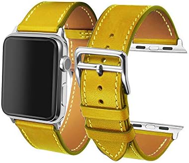 CAILIN for Watch Band 38mm,Genuine Leather iwatch Strap Replacement Band with Stainless Metal Clasp for Series 3 Series 2 Series 1 Sport and Edition(Yellow)