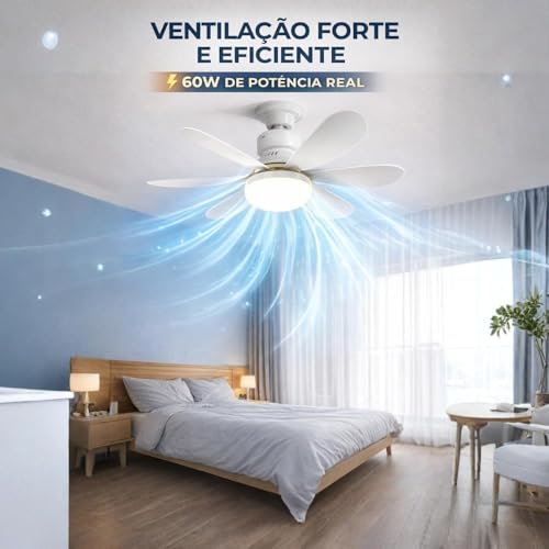 Ventilador de Teto LED E27 com Controle Remoto e 3 Velocidades | Controle remoto para ajuste das funções