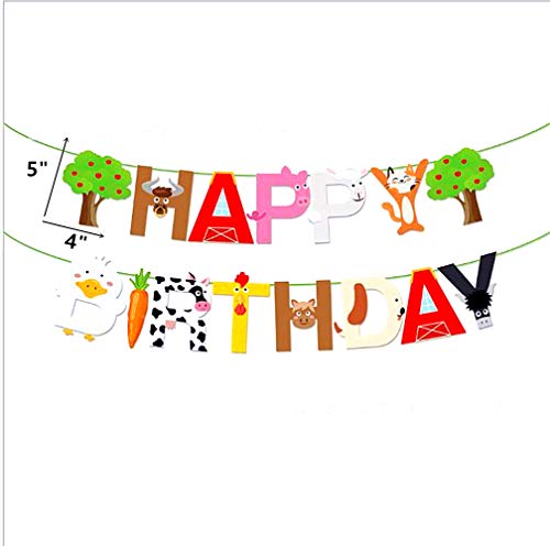 image for JeVenis Set of 2 Farm Animals Birthday Banner Farm Animals Party Favor