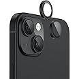 FLOLAB NanoArmour for iPhone 15/15 Plus Camera Lens Protector Durable, Tempered Glass Camera Cover, Aluminum Camera Ring, Anti Reflective TruColors Ultra Clear, and Easy to Install - Black