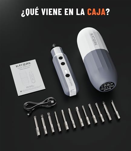 Mini Destornillador Eléctrico, 1500 mAh Juego de Destornilladores de Precisión con 12 Puntas S2 Magnéticas, 3 Ajustes de Torque, Pantalla LED, sin Cable, para Cámaras, Reloj Portátil - Blanco