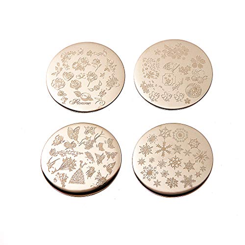 4Pcs Nail Art Stamping Plate Romantic Style Round Steel Plates Nail Design Kit Blue Film Stainless Steel Nail Stamp(Style2)