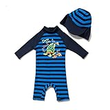 BONVERANO Baby Boy's UPF 50+ Sun Protection One Piece 3/4 Sleeves Zip Sunsuit with Sun Cap(12-18 mos) Navy
