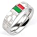 Fly.Dream Fashion Luxury Shine Celebrity Ring Classic Red and Green Bar Titanium Steel Ring (Silver, 9)