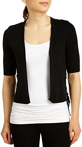 August Silk Women's Elbow Sleeve Grommet Lace Up Cardigan, Black, Large