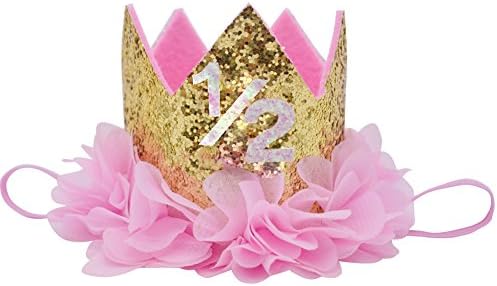 Baby Birthday Crown Girl Princess Party Chiffon Flower Tiara Headband Hair Accessories Pink 1/2