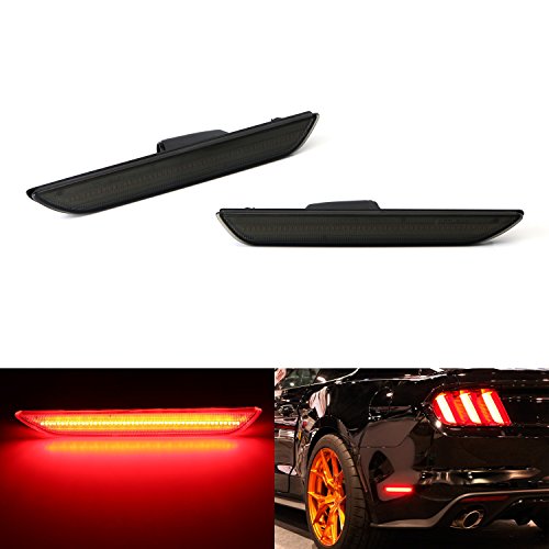 iJDMTOY (2) Smoked Lens LED Rear Side Marker Lamps with 48-SMD Red LED Lights For 2015-up Ford Mustang