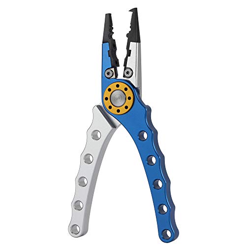 WOTOW Aluminium Angelzange, Braid Line Cutter Hook Remover Split Ring mit Stahldraht Coiled Nylon Lanyard Schwarz… – Bild 3