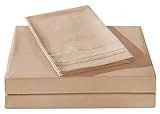 Honeymoon 1800 Brushed Microfiber Embroidered Bed Sheet Set, Ultra Soft, Queen - Tan