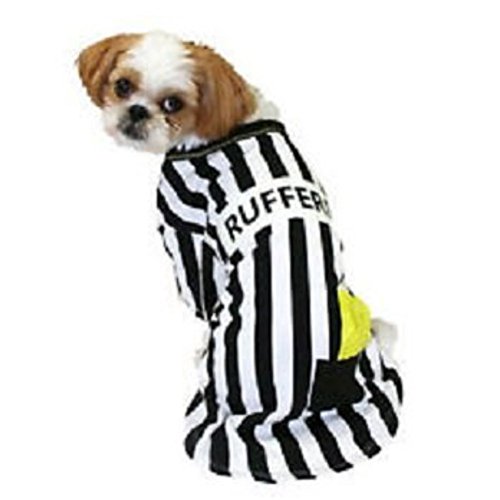 Rufferee Dog Costume Striped Referee Pet Tee Halloween T-Shirt Large