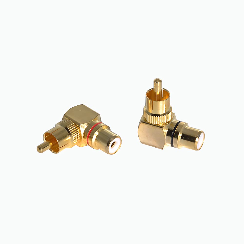 WLGQ 90 Degree AV Adapter, AV Male-to-Female Elbow Connector, Gold-Plated Right-Angle Adapter for HiFi Amplifier Stereo Audio or AV Video(2 Pieces)