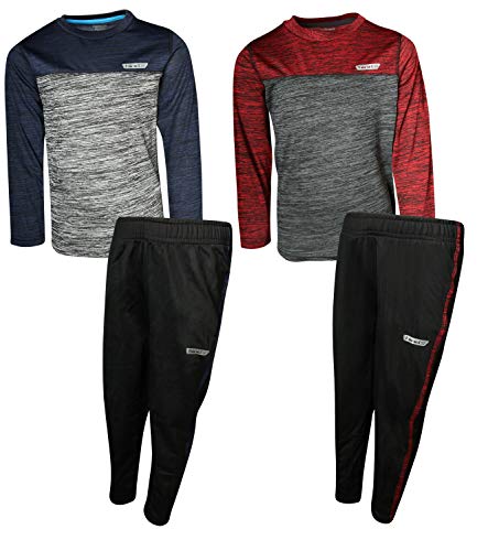 Hind Boys (4-Piece) Performance T-Shirt Active Pant Sets (2 Full Sets) (Red/Blue Heather, 3T)'