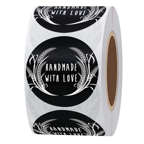 Hylabelest Handmade with Love Stickers 1.5 Inch Round Black Labels for DIY Crafts Total 500 Labels (Type 4) โ image 1