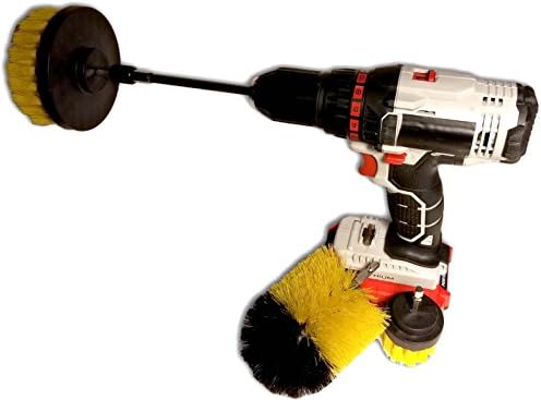 4pc cleaning brush attachment kit for electric drills. Includes 6" quick change extensions for hard to reach places. Great for cleaning kitchens, bathrooms, floors, automotive wheels and more!