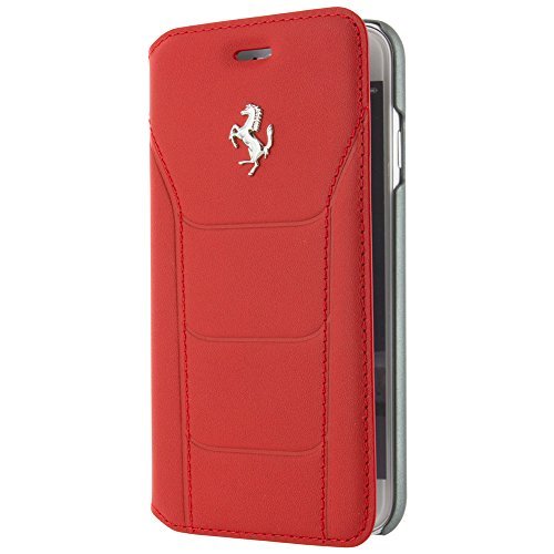 Ferrari 488 - Booktype Case - Genuine Leather - Red - Silver Logo iPhone 7 Plus