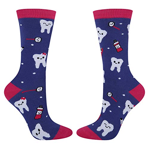 image for HAPPYPOP Women's Novelty Funny Teeth Dental Cotton Socks, Crazy Happy 