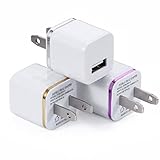 Wall Charger, 3-Pack 5W 1A/5V Home USB Wall Charger Power Adapter Plug for iPhone 6S/6 Plus Se 5S, Ipod, Nano, Nokia Lumia, Motorola Droid/Moto, More