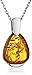 Amazon Collection Rhodium Plated Sterling Silver Honey Amber Pendant Necklace, 18''