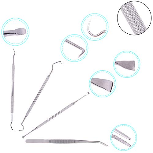 Xgood 4 Pieces Dog Tooth Scaler Tools Set Pet Dental Tooth Scaler and Scraper Stainless Double Headed Pet Teeth Cleaning Tools Tartar Remover Sets with Black Bags for Pet Dogs Cats (A)