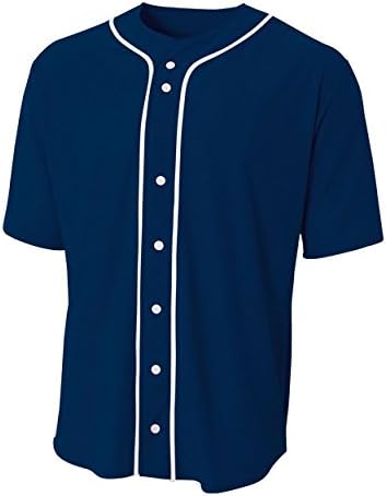Navy Blue Youth Medium (Blank) Full-Button Baseball Wicking Jersey