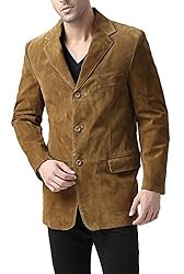 BGSD Men Robert 3-Button Leather Blazer Suede Sport