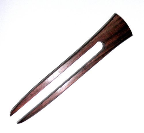 JWL (1) Rosewood Two Prong 6 Inch Straight Hair Stick Pick Pic Pin Fork - Hawaiian Style