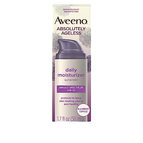 Aveeno Absolutely Ageless Daily Facial Moisturizer with Broad Spectrum SPF 30 Sunscreen, Antioxidant-Rich Blackberry Complex, Vitamins C & E, Hypoallergenic, Non-Comedogenic & Oil-Free, 1.7 fl. Oz