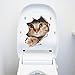 Pack of 2pcs Washroom Room WC Toilet Seat Stickers A Super Adorable Cat Animal Pattern 3D View PVC Wall Stickers Decor Decals Art Mural