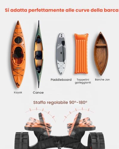 Carrello per Kayak, Carico di 136,1 kg, Carrello per Trasporto Tavole da Surf con Pneumatici in Gomma 25,4 cm e 1 Cinghia a Cricchetto, per Trasporto di Canoe, Paddleboard, Materassini