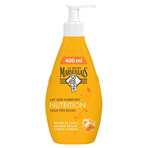 Le Petit Marseillais Lait Corps Hydratant, Nutrition, au Beurre de Karité, Amande Douce et Huile d'Argan, Pour Peaux Très Sèches, 400ml