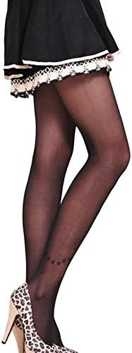 Women Thin Silk Tights Butterfly Printed Tattoo Transparent Pantyhose Stockings Leggings Black